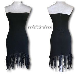 Maria Bianca Nero silk strapless with fringe dress